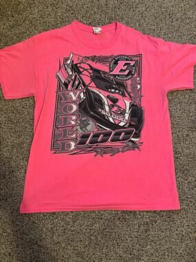 Gildan Pink Eldora Speedway World 100 2017 Scott Bloomquist Dirt Track Shirt L